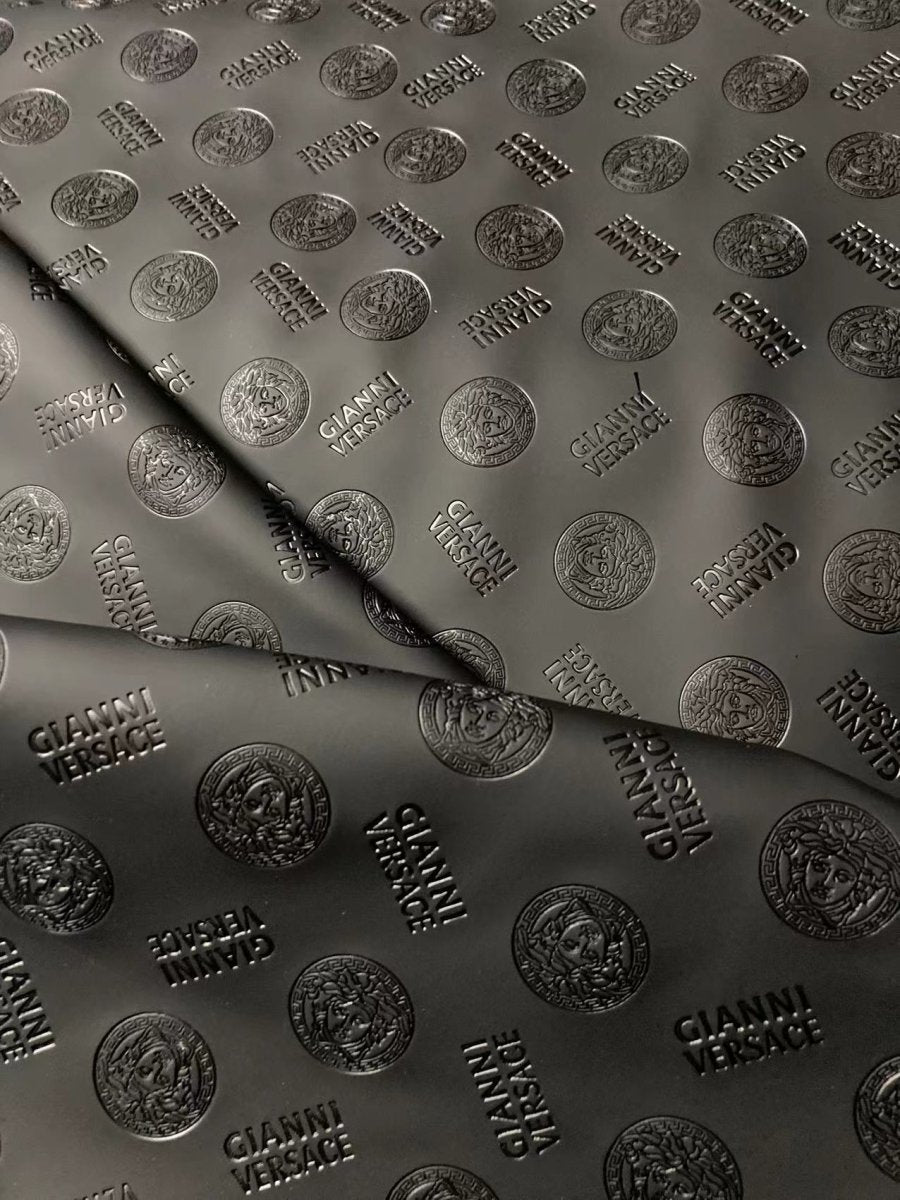 Black Embossed Versace Premium Quality Leather Designer Fabric - mingfabricstore
