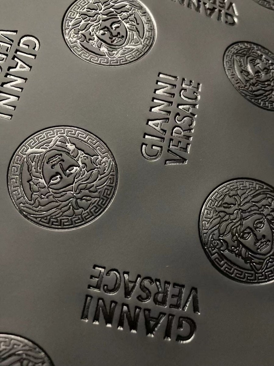 Black Embossed Versace Premium Quality Leather Designer Fabric - mingfabricstore