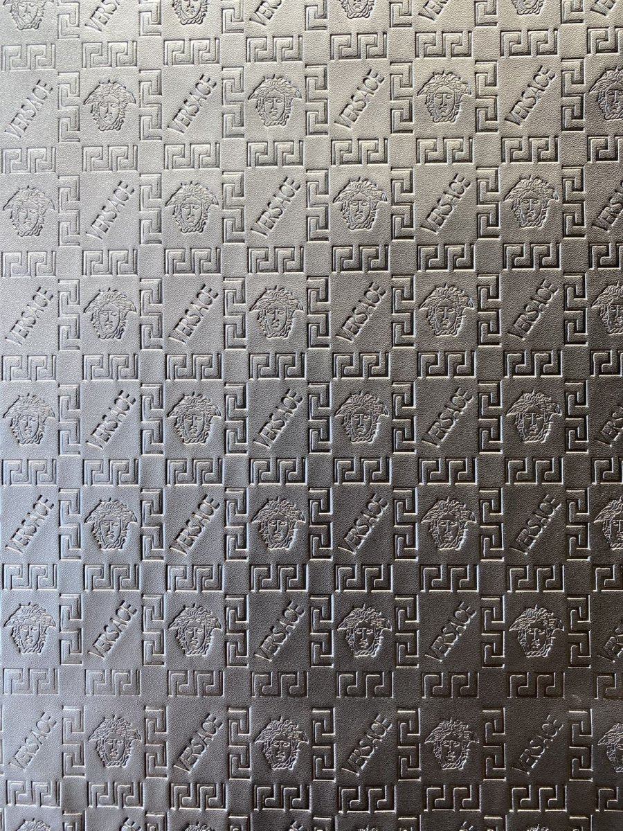 Black Embossed Versace Upholstery Leather for Car interior Sneakers - mingfabricstore