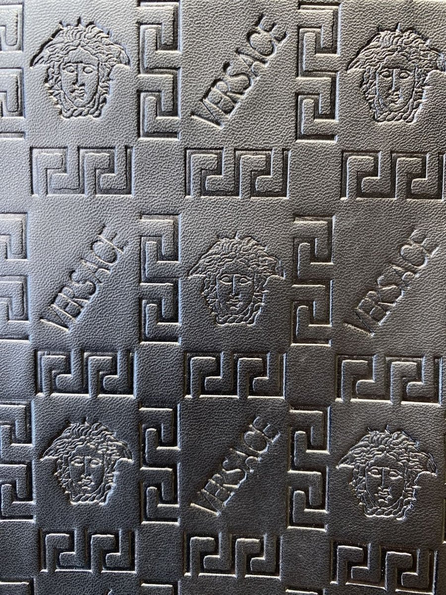 Black Embossed Versace Upholstery Leather for Car interior Sneakers - mingfabricstore