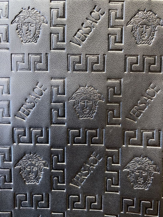 Black Embossed Versace Upholstery Leather for Car interior Sneakers - mingfabricstore