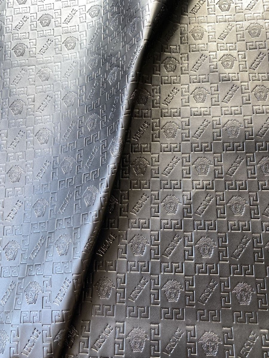 Black Embossed Versace Upholstery Leather for Car interior Sneakers - mingfabricstore