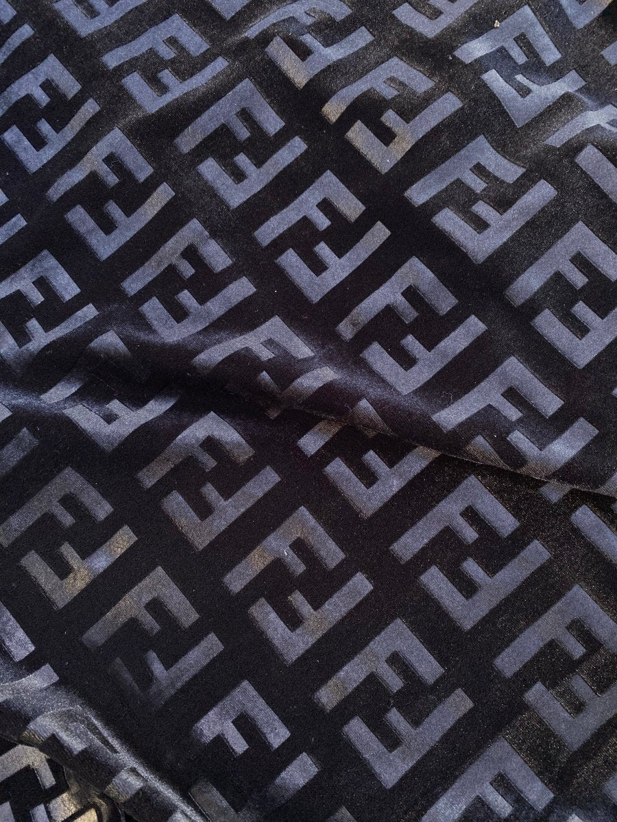 Black Fendi Velvet Fabric Luxury Fendi Custom Material for Handmade Sewing DIY Crafts - mingfabricstore