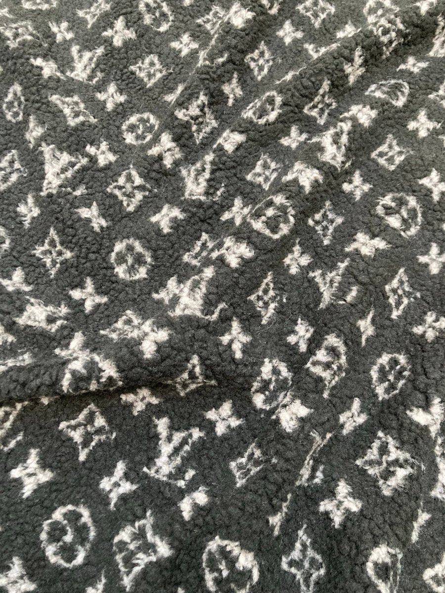 Black Furry Cozy LV Teddy Fleece Flannel Fabric - mingfabricstore
