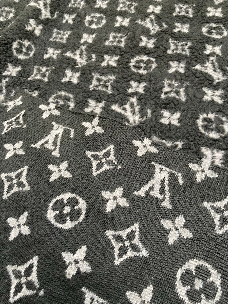 Black Furry Cozy LV Teddy Fleece Flannel Fabric - mingfabricstore