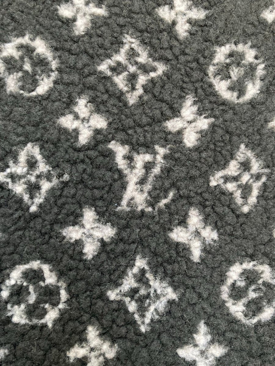 Black Furry Cozy LV Teddy Fleece Flannel Fabric - mingfabricstore