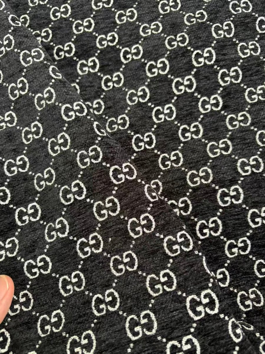 Black Gucci Chenille Fabric for Beach Bag DIY Crafts Sewing - mingfabricstore