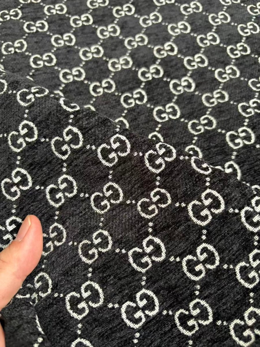 Black Gucci Chenille Fabric for Beach Bag DIY Crafts Sewing - mingfabricstore