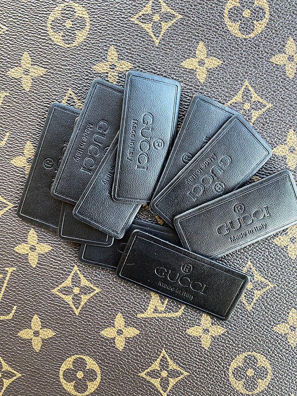 Black Gucci Label Badge Authentic Leather Handmade Accessory - mingfabricstore
