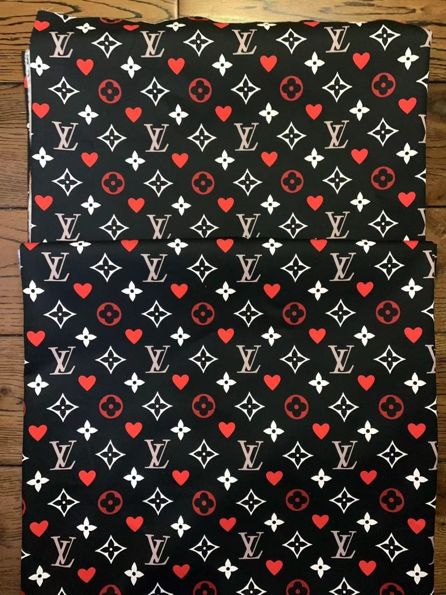 Black LV Heart Monogram Custom Sneaker Fabric DIY Sewing Material Sold by Yard - mingfabricstore