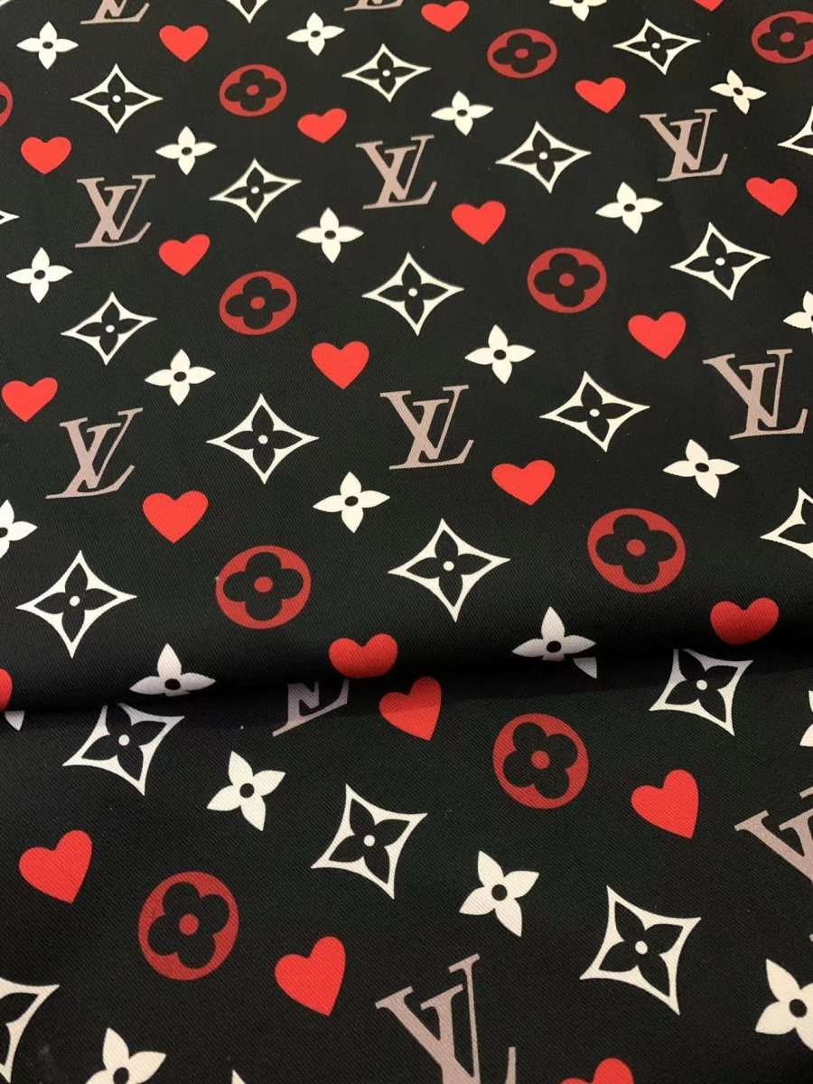 Black LV Heart Monogram Custom Sneaker Fabric DIY Sewing Material Sold by Yard - mingfabricstore