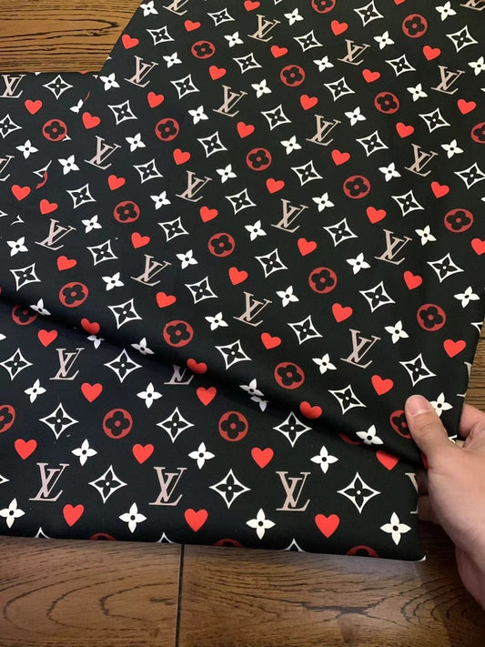 Black LV Heart Monogram Custom Sneaker Fabric DIY Sewing Material Sold by Yard - mingfabricstore