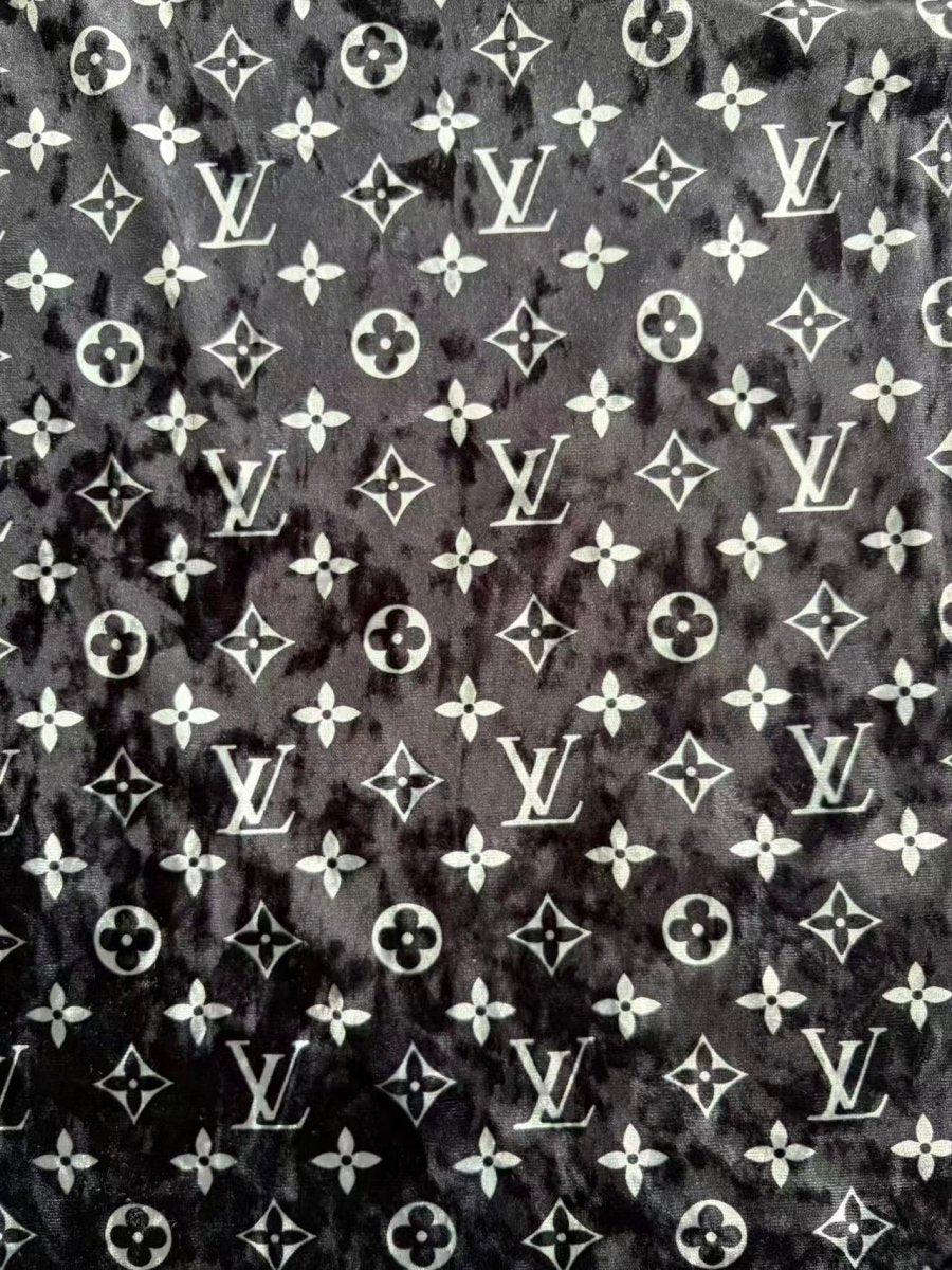Black LV Velvet Designer Fabric for Sneakers Crafts DIY Sewing Projects - mingfabricstore