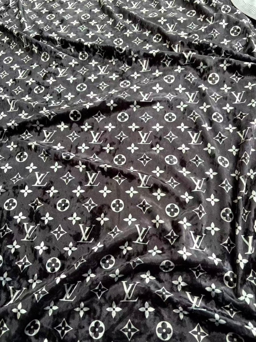 Black LV Velvet Designer Fabric for Sneakers Crafts DIY Sewing Projects - mingfabricstore