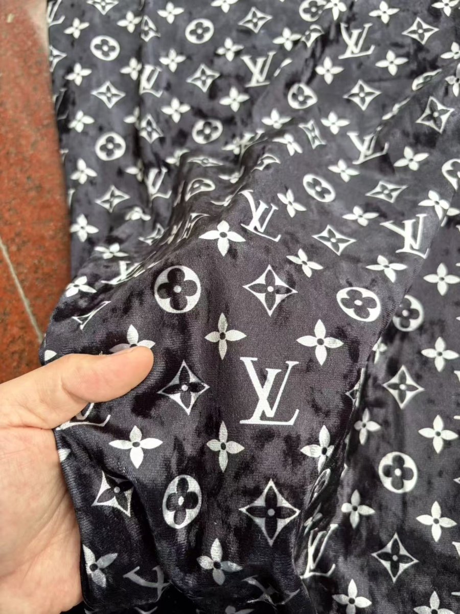 Black LV Velvet Designer Fabric for Sneakers Crafts DIY Sewing Projects - mingfabricstore