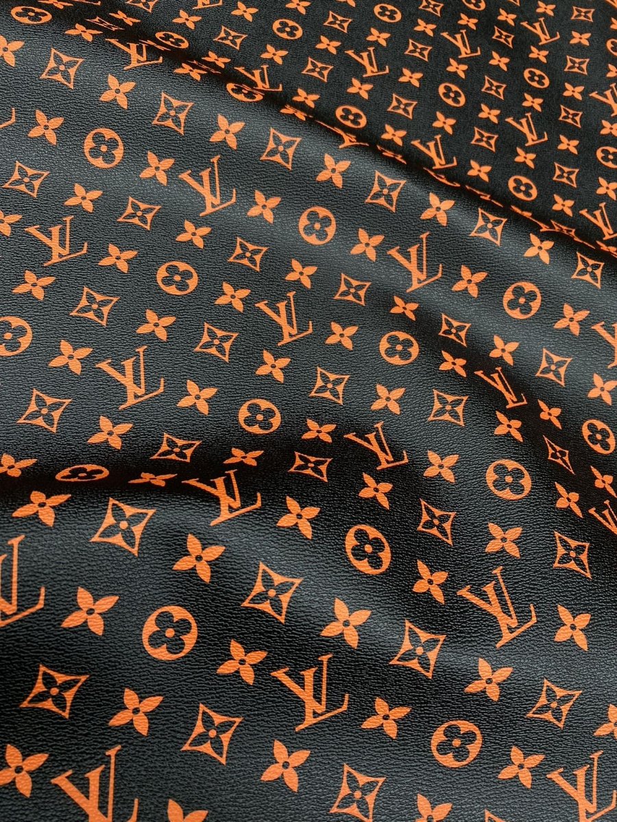 Black Orange LV Monogram Custom Leather for Sneakers Upholstery Car Upholstery - mingfabricstore