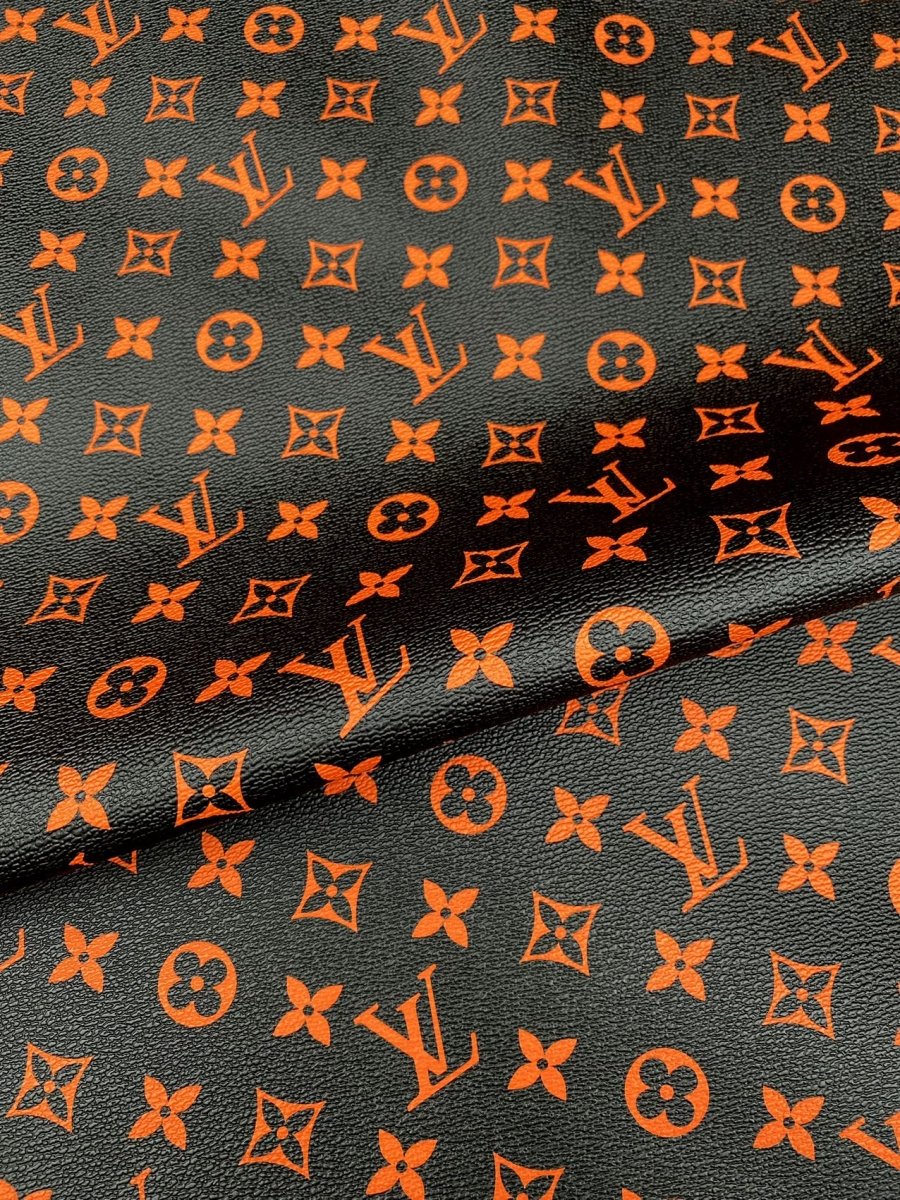 Black Orange LV Monogram Custom Leather for Sneakers Upholstery Car Upholstery - mingfabricstore