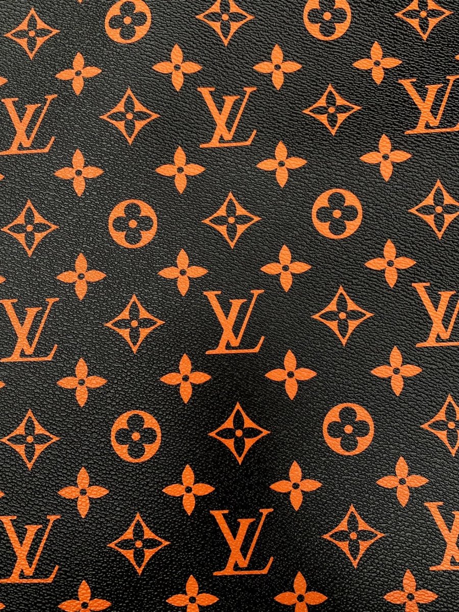 Black Orange LV Monogram Custom Leather for Sneakers Upholstery Car Upholstery - mingfabricstore