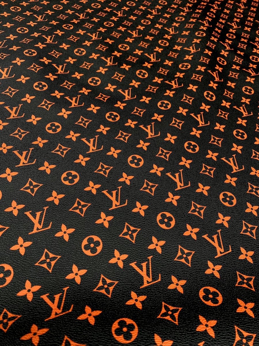 Black Orange LV Monogram Custom Leather for Sneakers Upholstery Car Upholstery - mingfabricstore