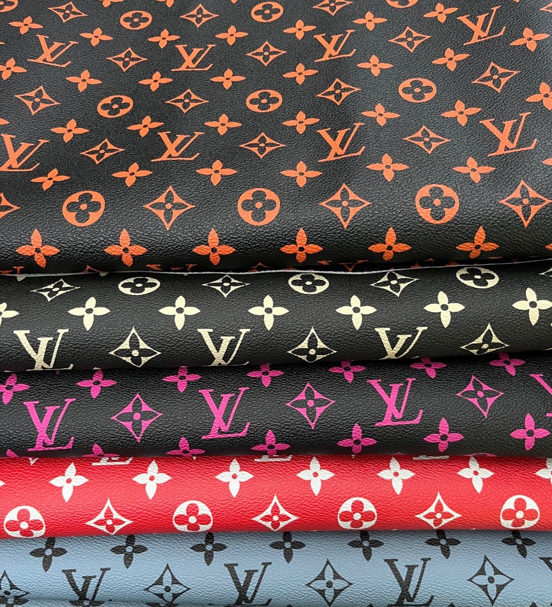 Black Orange LV Monogram Custom Leather for Sneakers Upholstery Car Upholstery - mingfabricstore