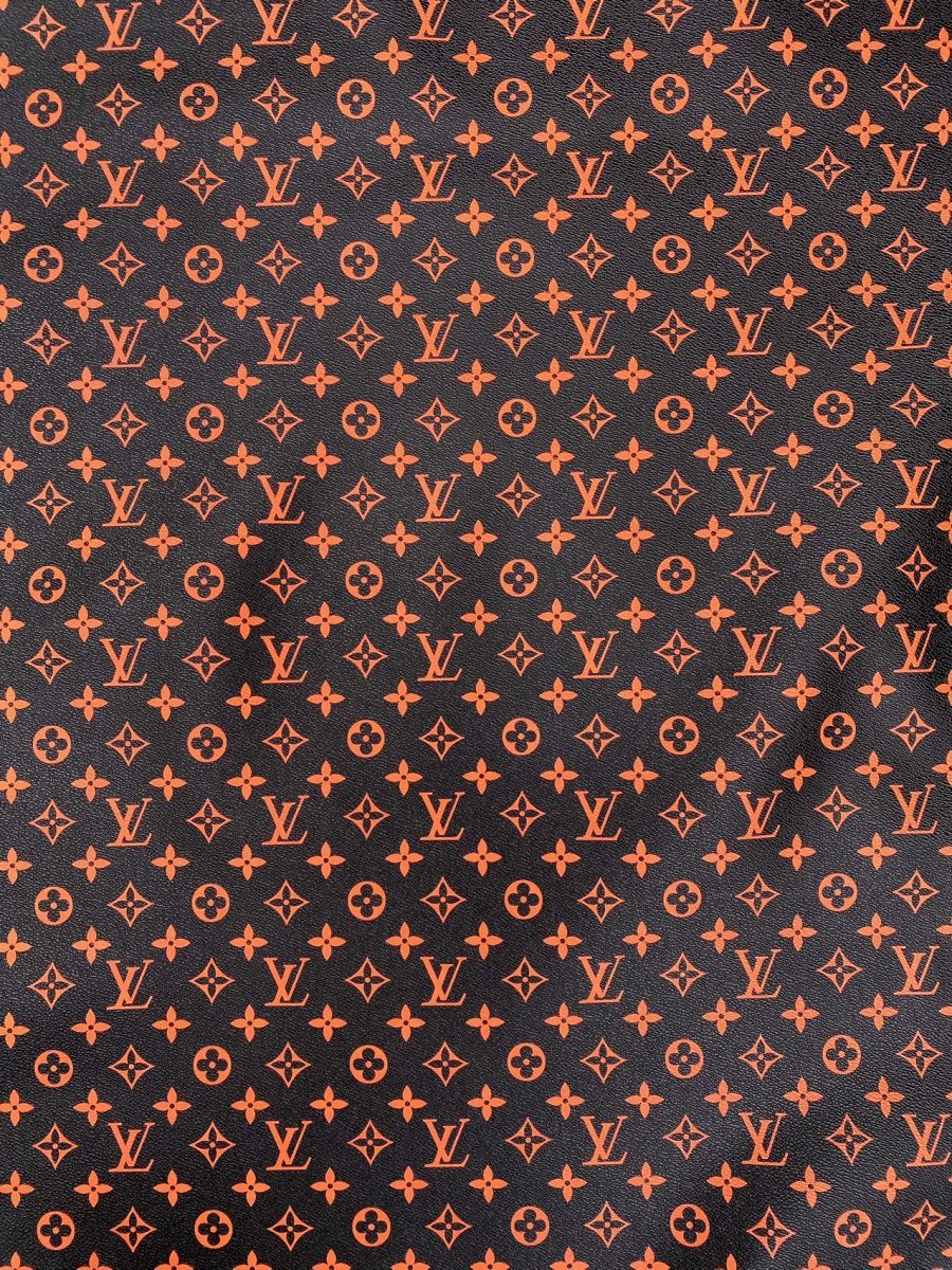 Black Orange LV Monogram Custom Leather for Sneakers Upholstery Car Upholstery - mingfabricstore