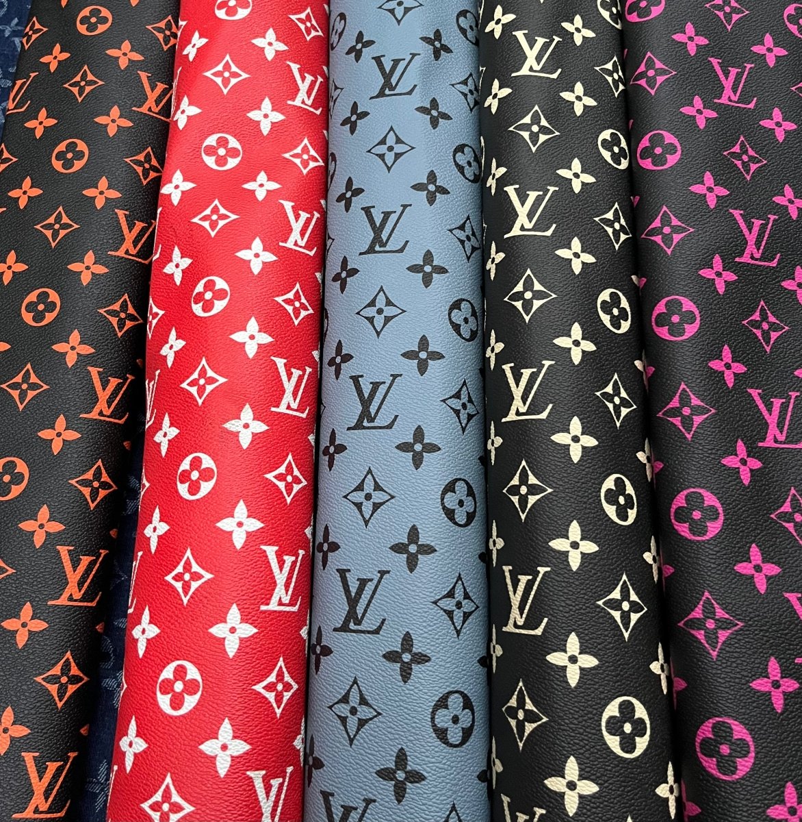 Black Orange LV Monogram Custom Leather for Sneakers Upholstery Car Upholstery - mingfabricstore