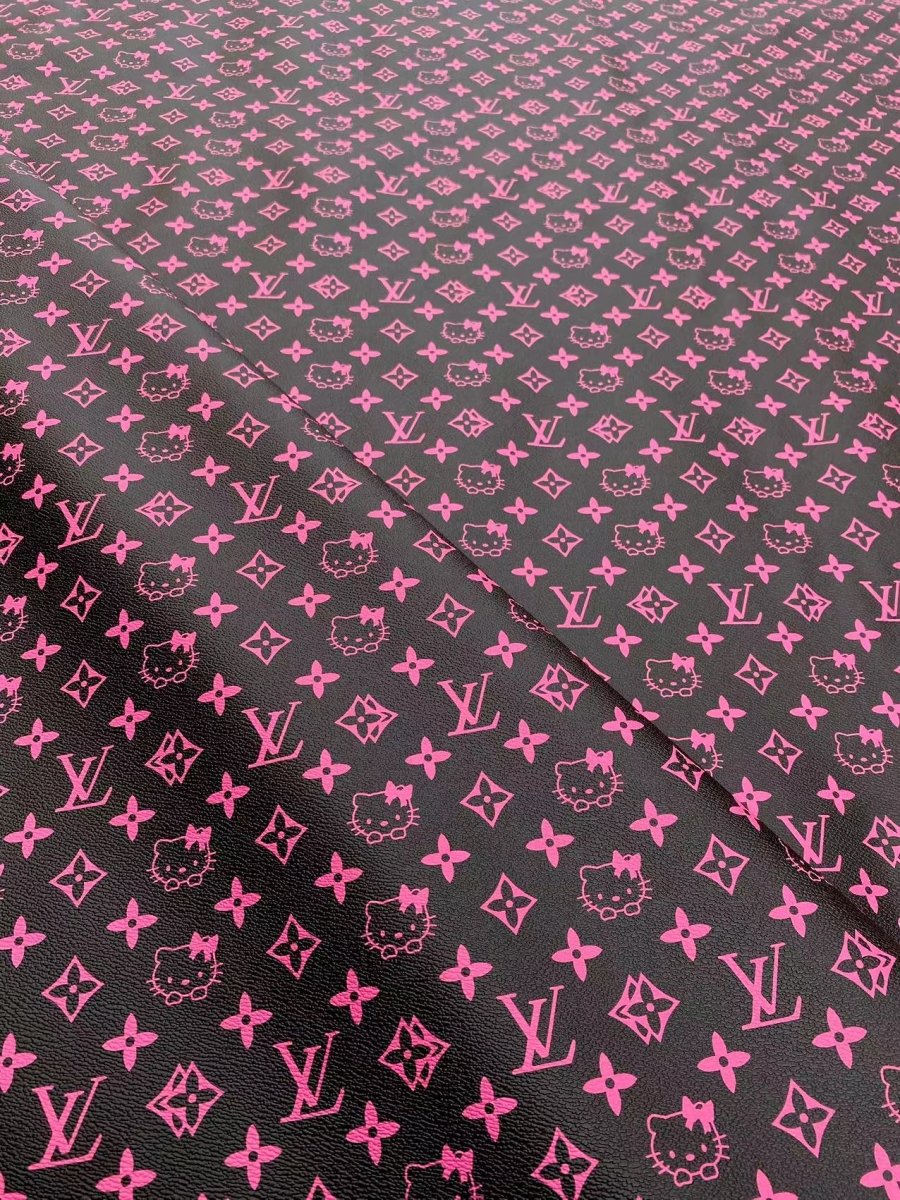 Black Pink Hello Kitty Vinyl Faux Leather Fabric for Handmade DIY Crafts Sneakers Nail Panel - mingfabricstore