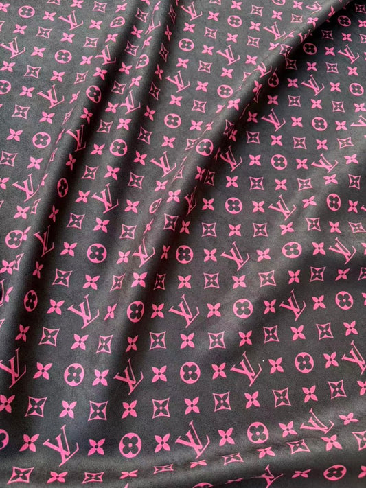 Black Pink Louis Vuitton Suede Stretchy Car Headliner DIY Upholstery Fabric - mingfabricstore