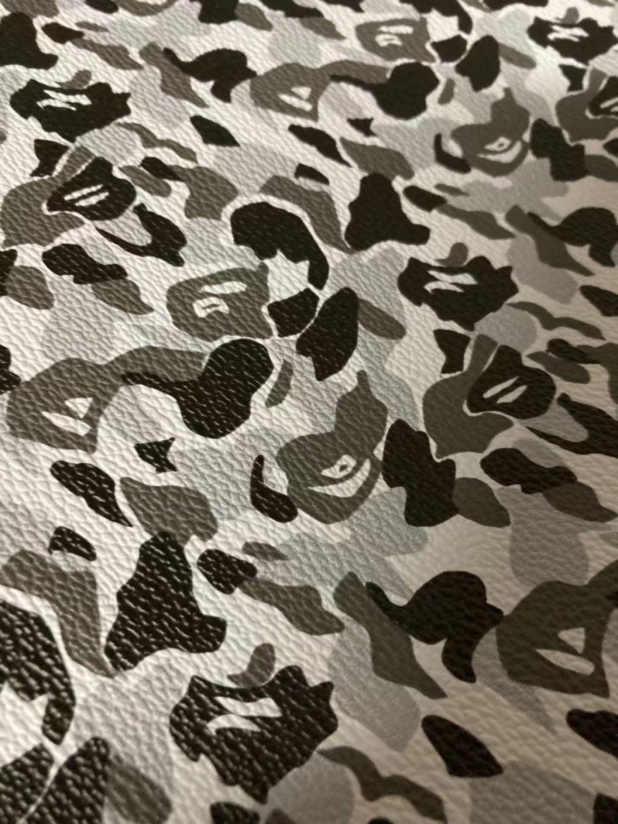Black White Bape Vinyl Faux Leather Designer Fabric for Bape Custom Sneaker - mingfabricstore