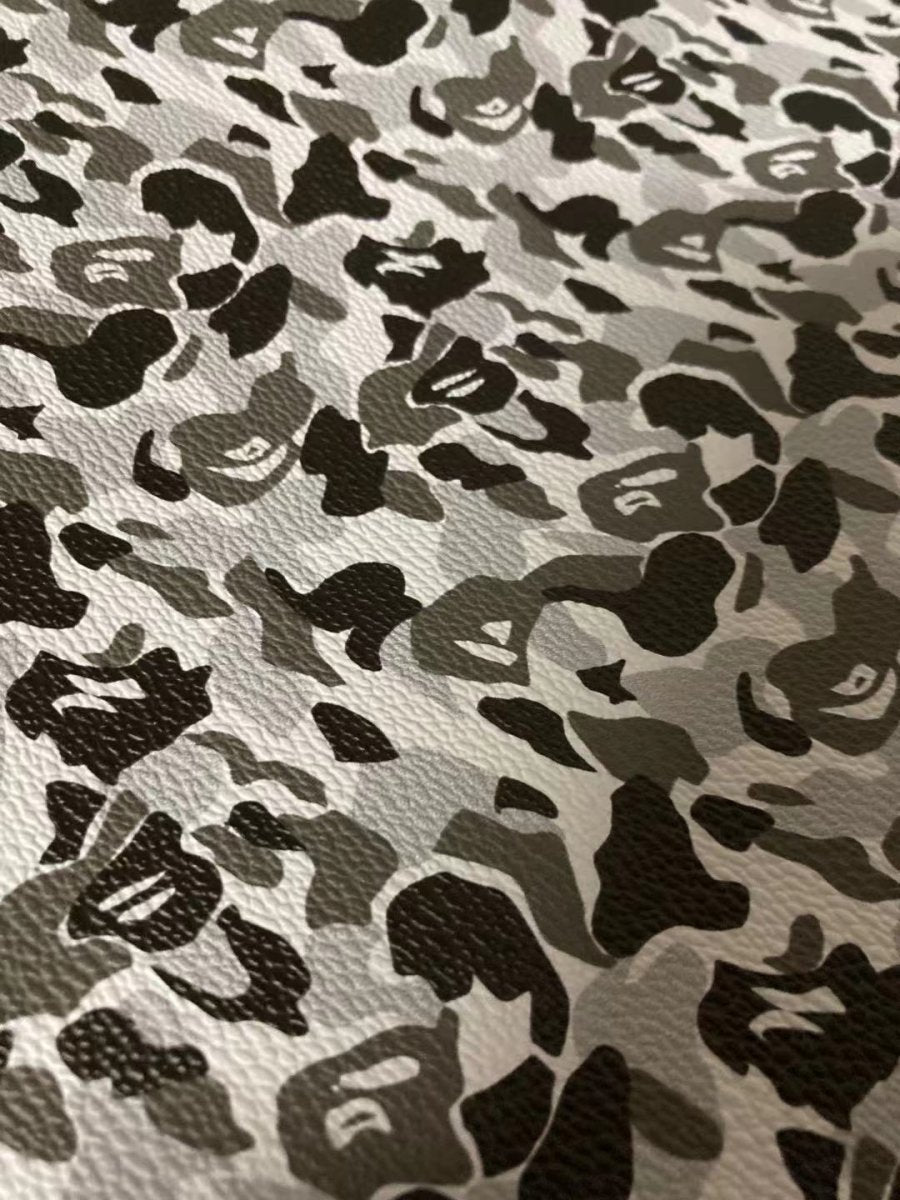 Black White Bape Vinyl Faux Leather Designer Fabric for Bape Custom Sneaker - mingfabricstore