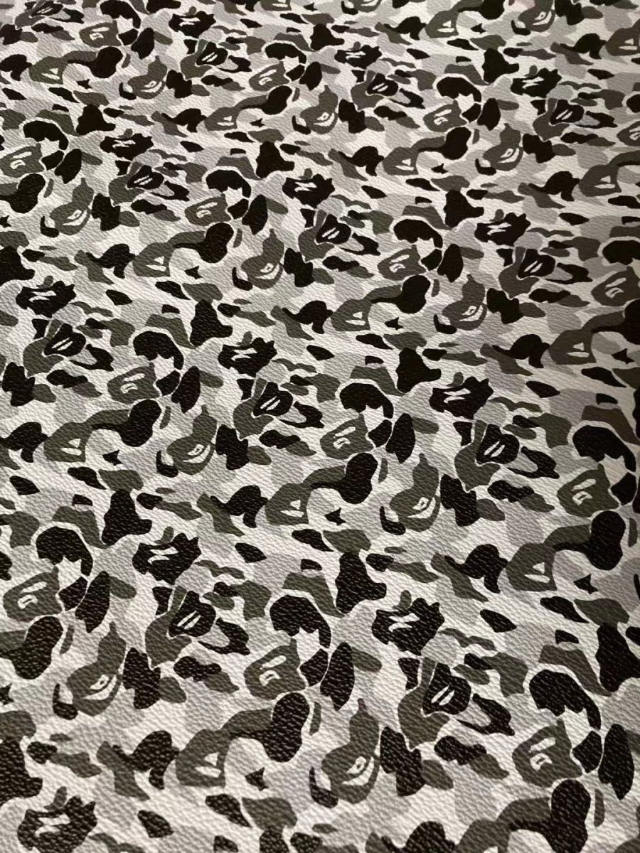 Black White Bape Vinyl Faux Leather Designer Fabric for Bape Custom Sneaker - mingfabricstore