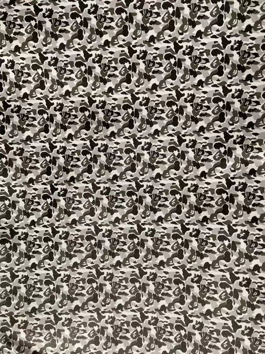 Black White Bape Vinyl Faux Leather Designer Fabric for Bape Custom Sneaker - mingfabricstore