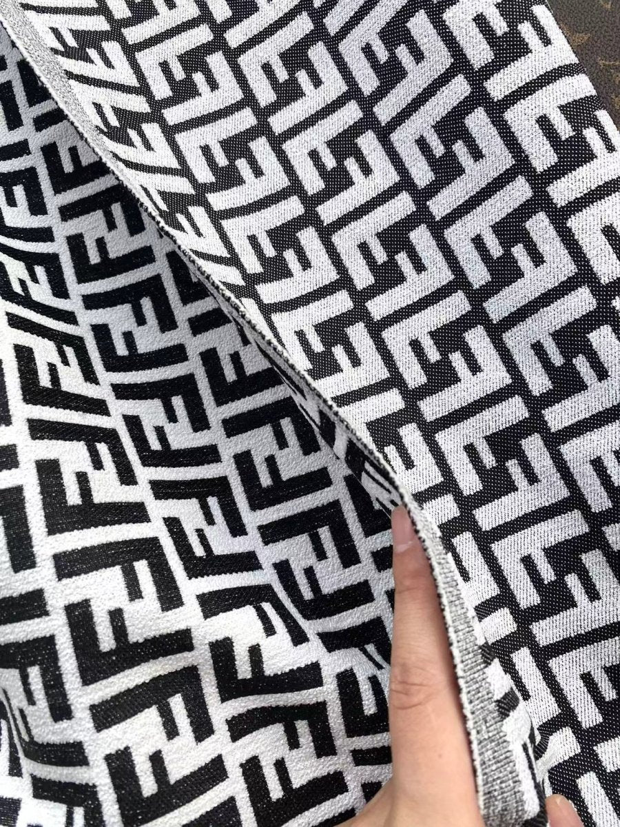 Black White Chenille Fendi Designer Fabric for Sewing Upholstery Projects - mingfabricstore