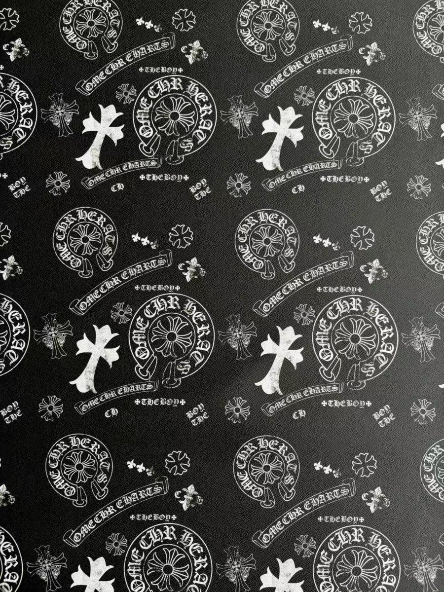 Black White Chrome Heart DIY Leather Sheet for Crafts Sewing Projects - mingfabricstore
