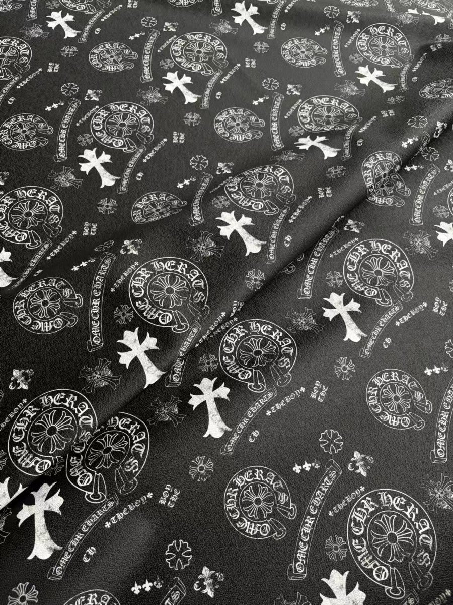 Black White Chrome Heart DIY Leather Sheet for Crafts Sewing Projects - mingfabricstore