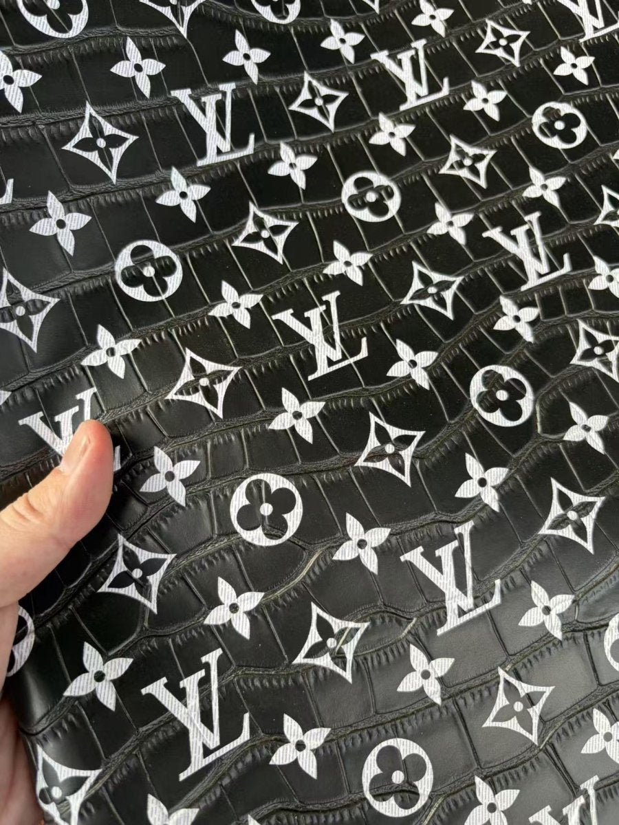 Black White Louis Vuitton Croc Leather for DIY Bag Custom - mingfabricstore