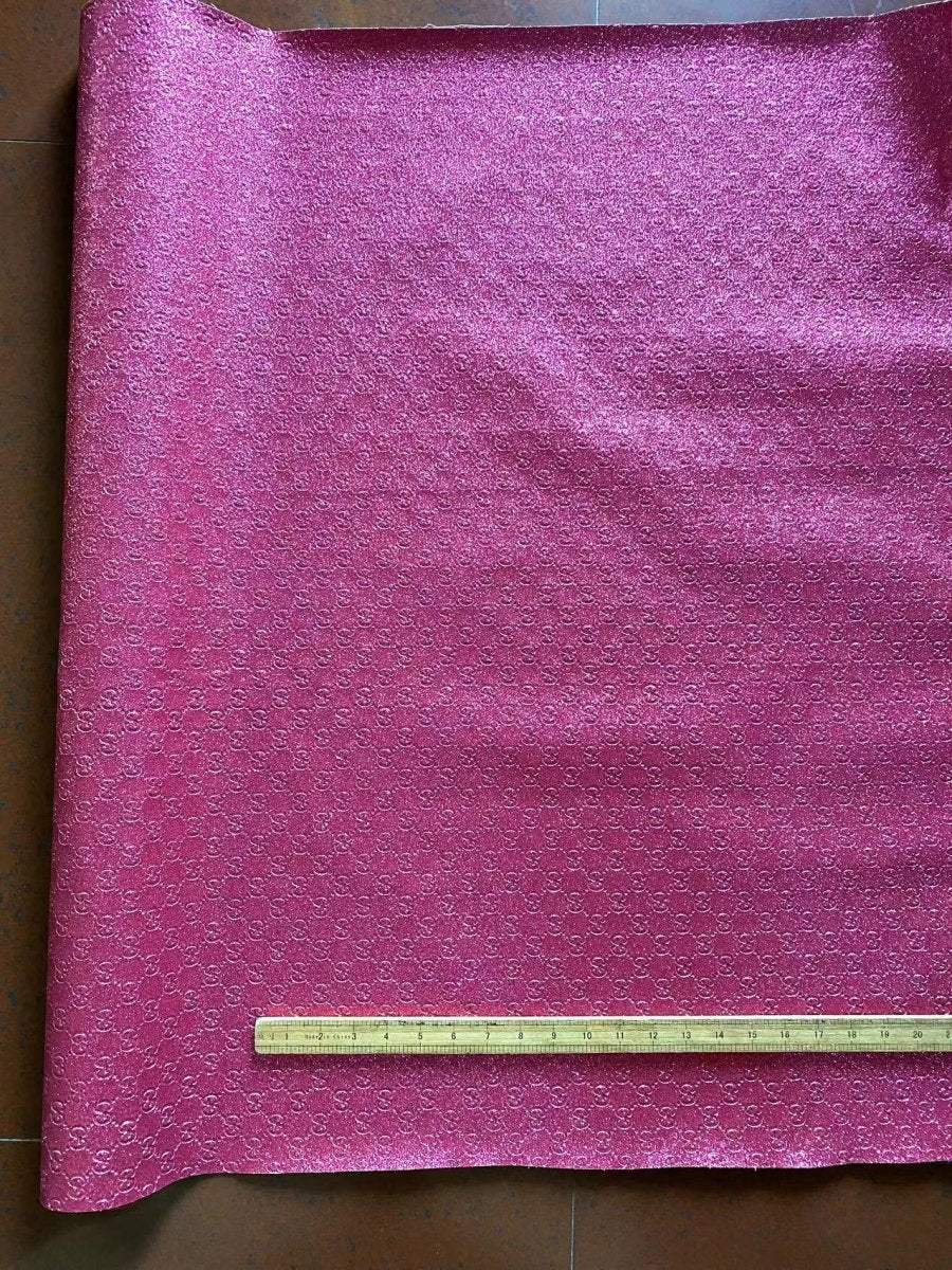 Bling Pink Shiny Diamond Gucci Faux Leather Sheet for DIY Handmade Custom Projects - mingfabricstore