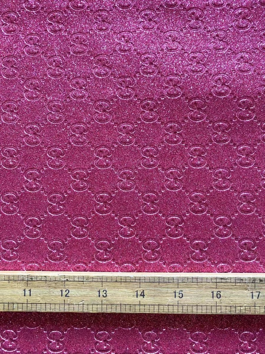 Bling Pink Shiny Diamond Gucci Faux Leather Sheet for DIY Handmade Custom Projects - mingfabricstore