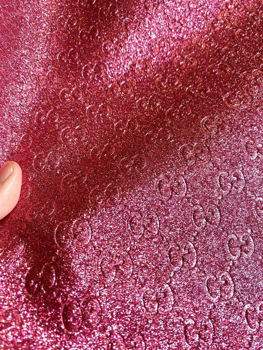 Bling Pink Shiny Diamond Gucci Faux Leather Sheet for DIY Handmade Custom Projects - mingfabricstore
