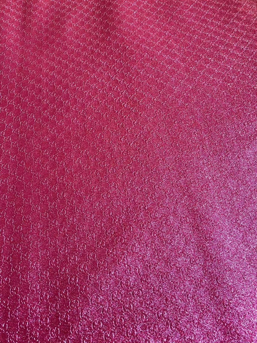 Bling Pink Shiny Diamond Gucci Faux Leather Sheet for DIY Handmade Custom Projects - mingfabricstore