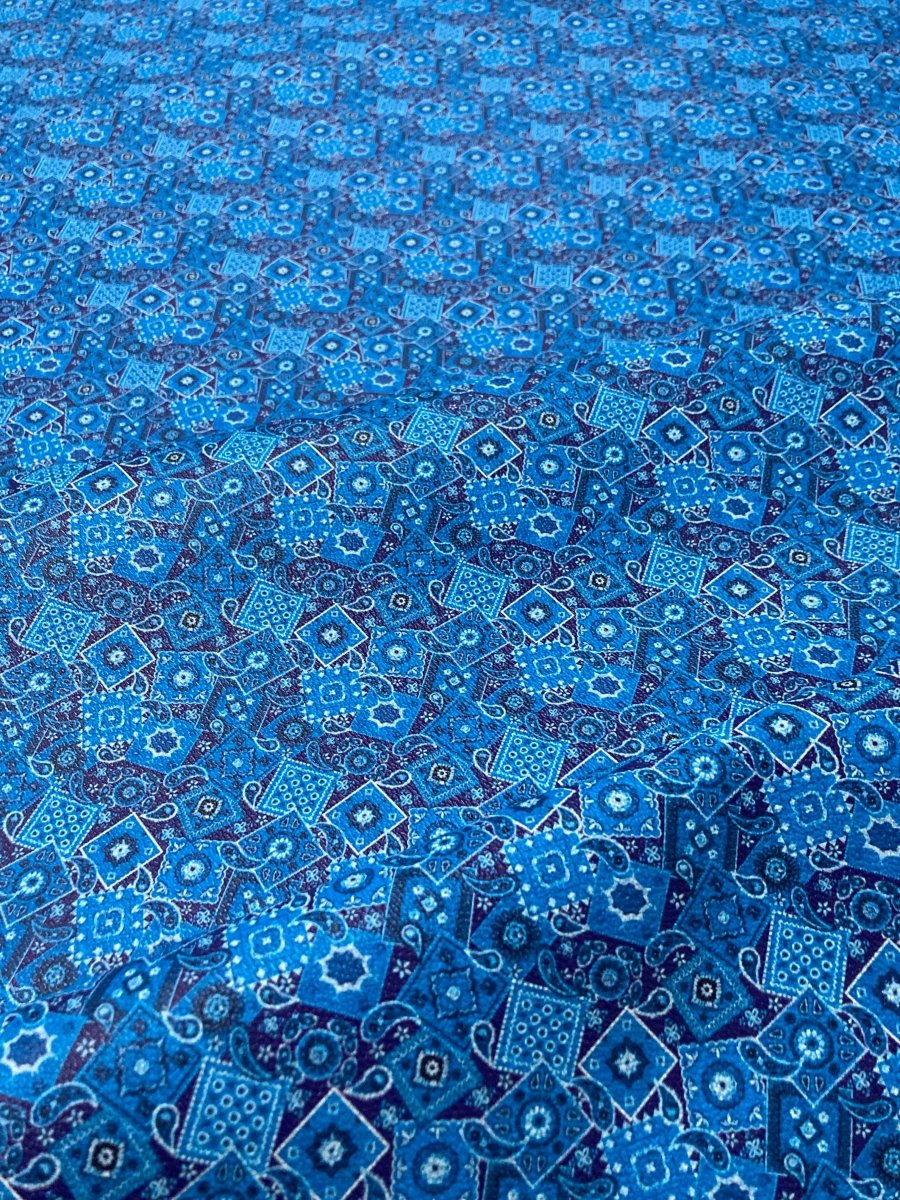 Blue Bandana Custom Designer Faux Leather by Yard Material for Sneakers Upholstery - mingfabricstore