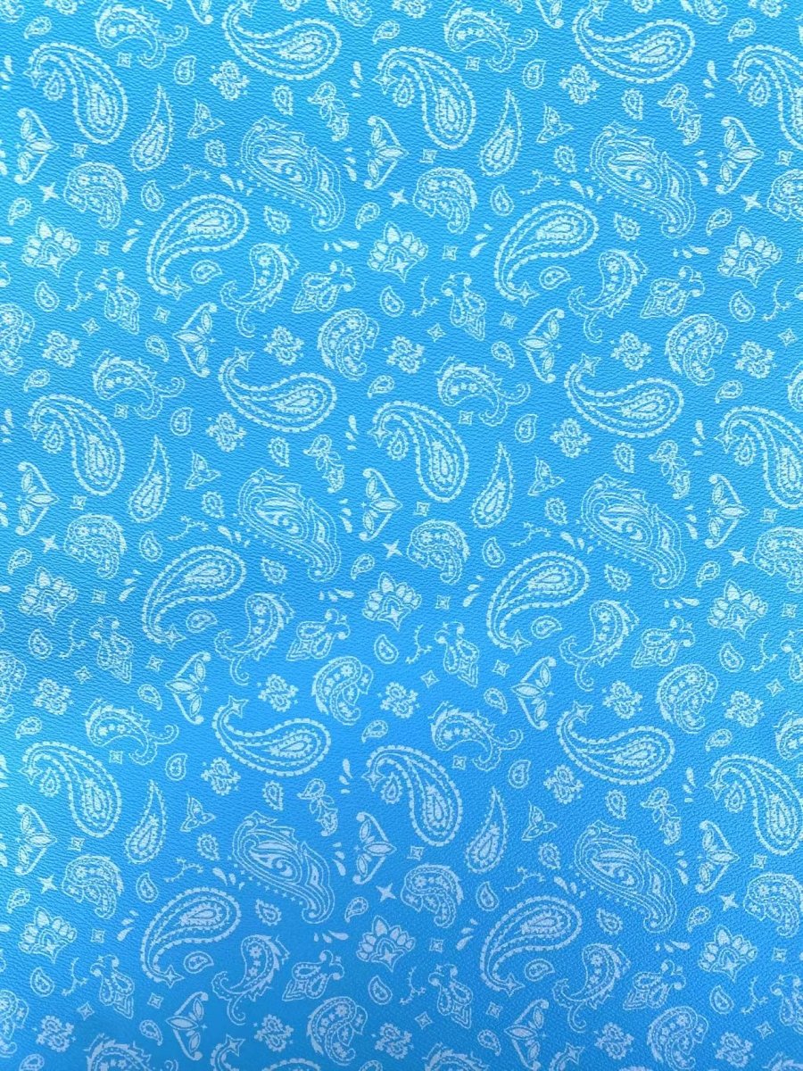 Blue Bandanna Paisley Leather Designer Fabric for Sewing Custom Upholstery - mingfabricstore
