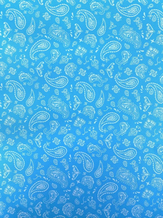 Blue Bandanna Paisley Leather Designer Fabric for Sewing Custom Upholstery - mingfabricstore