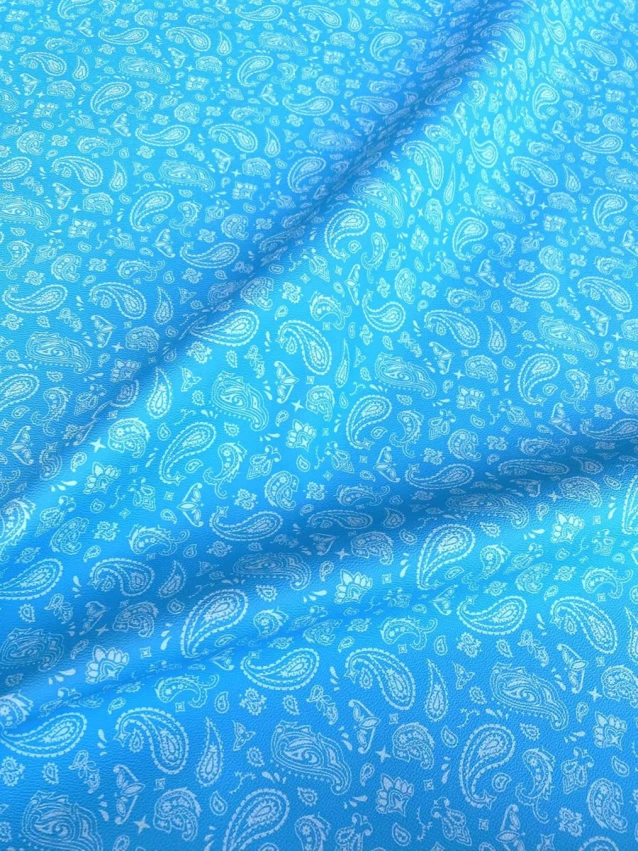 Blue Bandanna Paisley Leather Designer Fabric for Sewing Custom Upholstery - mingfabricstore