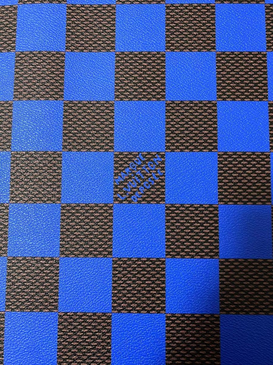 Blue Big Check Damier Vinyl Leather for LV Trainer Sneaker - mingfabricstore