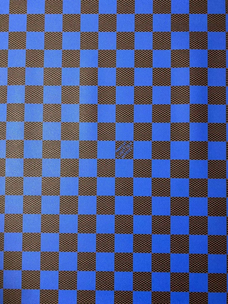 Blue Big Check Damier Vinyl Leather for LV Trainer Sneaker - mingfabricstore