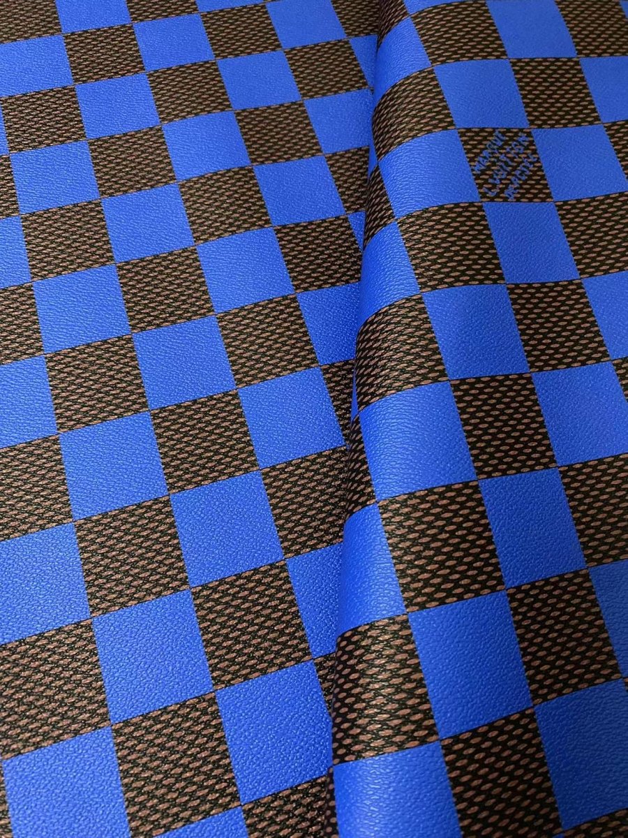 Blue Big Check Damier Vinyl Leather for LV Trainer Sneaker - mingfabricstore