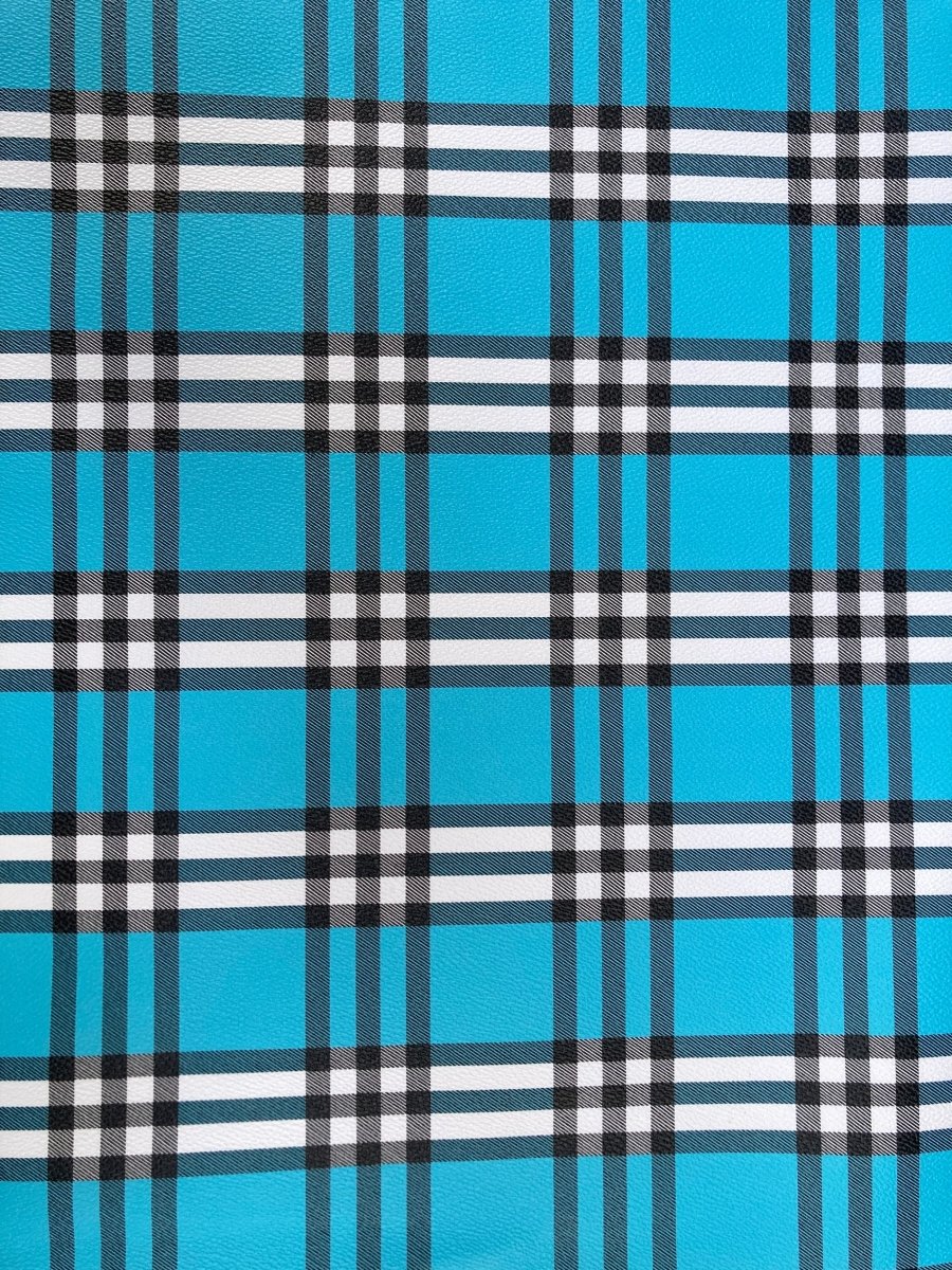 Blue Check Custom Handmade Burberry Faux Leather Fabric for DIY Arts and Crafts - mingfabricstore