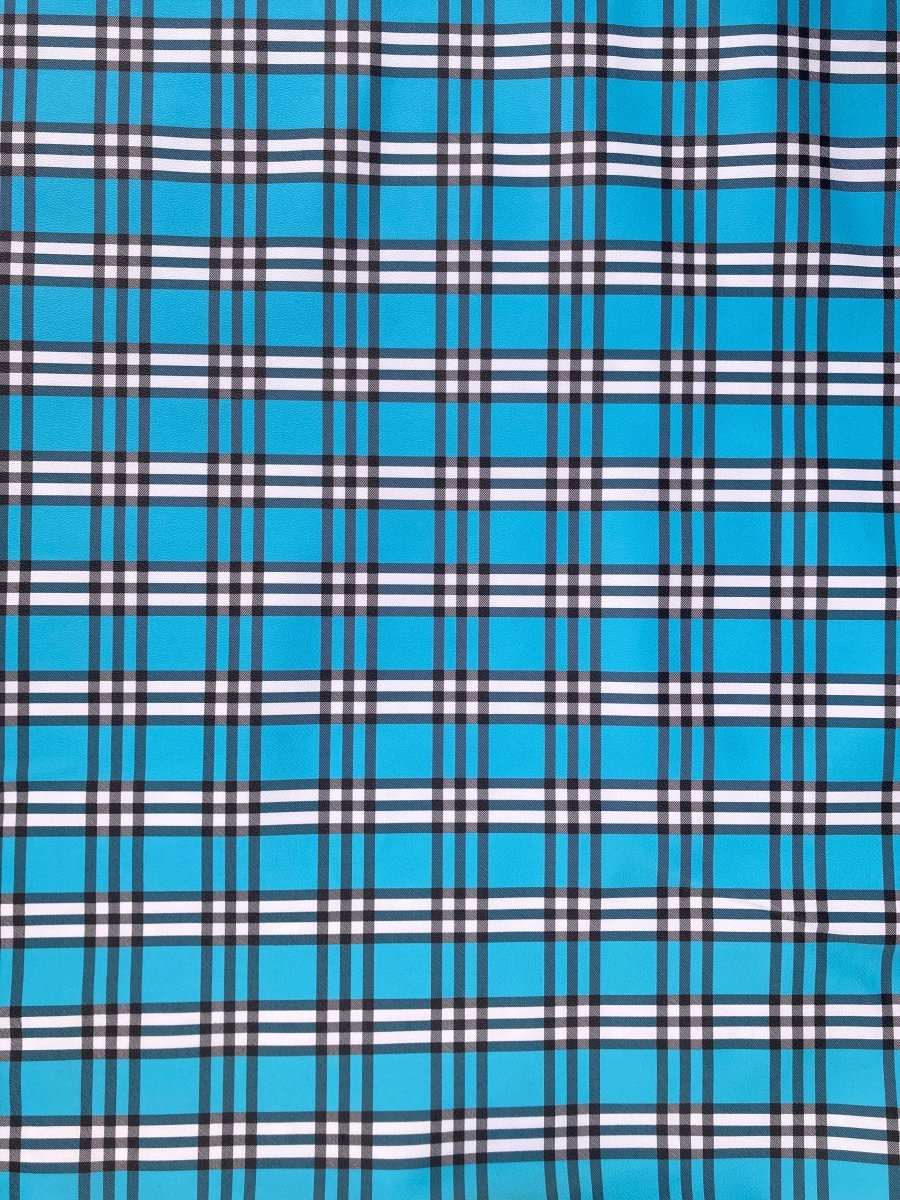 Blue Check Custom Handmade Burberry Faux Leather Fabric for DIY Arts and Crafts - mingfabricstore