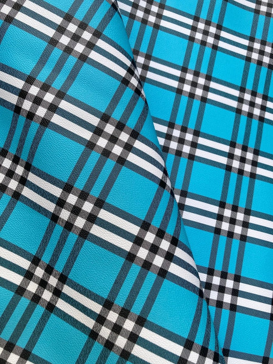 Blue Check Custom Handmade Burberry Faux Leather Fabric for DIY Arts and Crafts - mingfabricstore